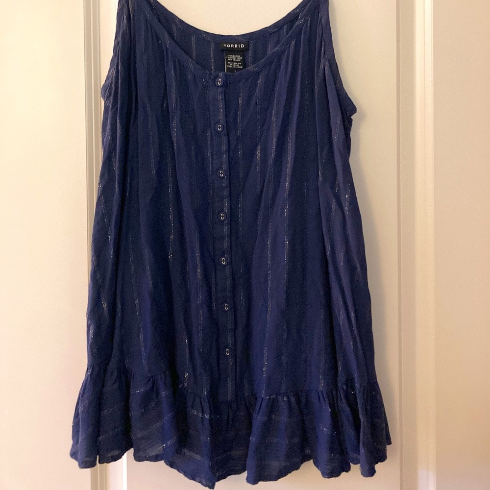 Torrid Navy Silver Stripe Peplum Cami Tank